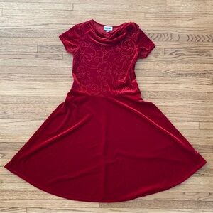 Red Velvet Fit and Flare Dress with Cowl Neck